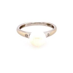 14k WG Pearl/2-Diamond Ring
